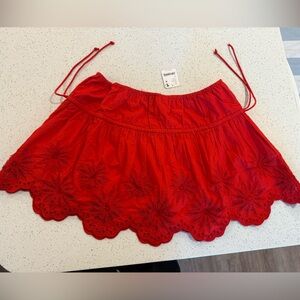 Free People Red Eyelet Mini Skirt
